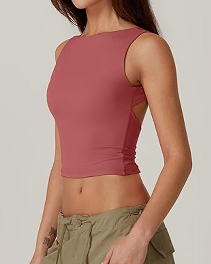 Women's Solid Color Seamless Backless Sleeveless Short Vest