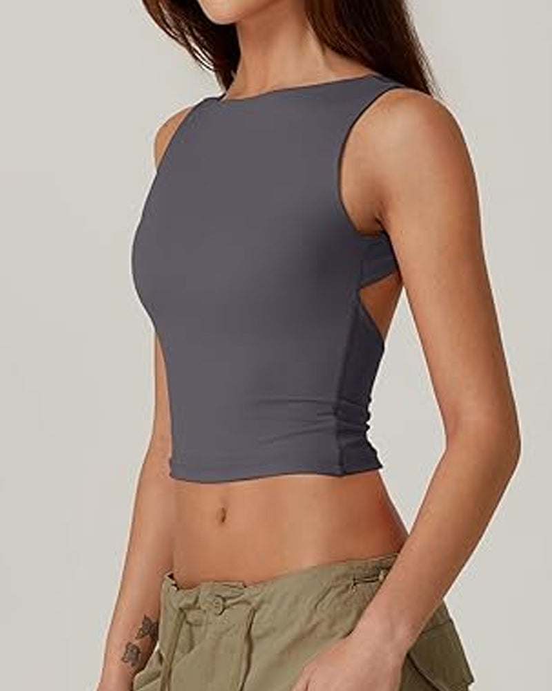 Women's Solid Color Seamless Backless Sleeveless Short Vest