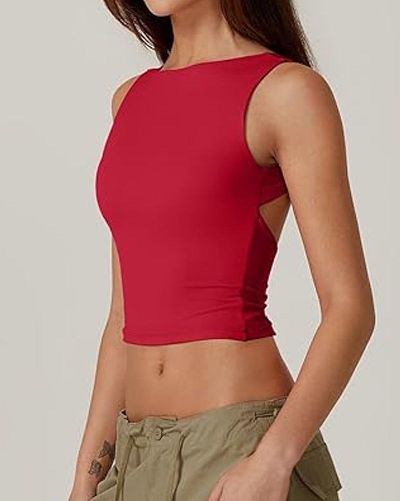 Women's Solid Color Seamless Backless Sleeveless Short Vest