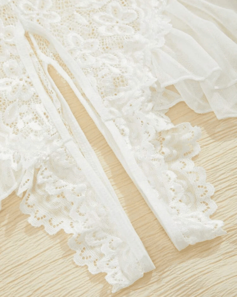 Hollow Lace See-through Suspenders Open Crotch One-piece Pajamas