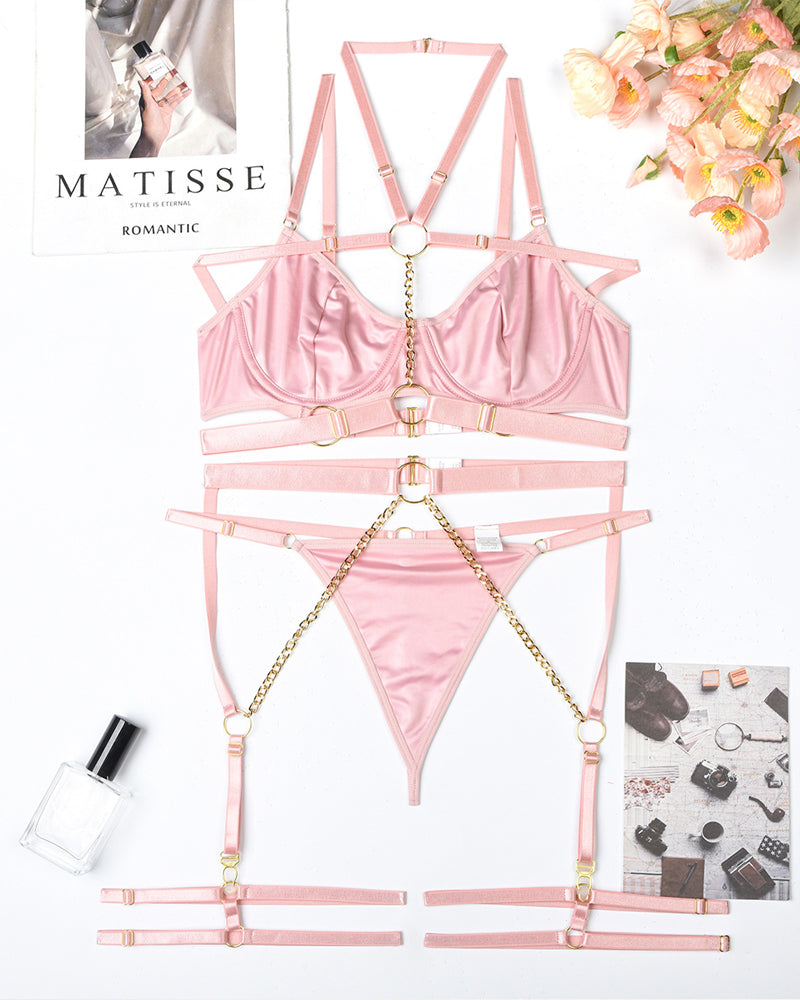 Chain Halterneck Leather Pajamas Set
