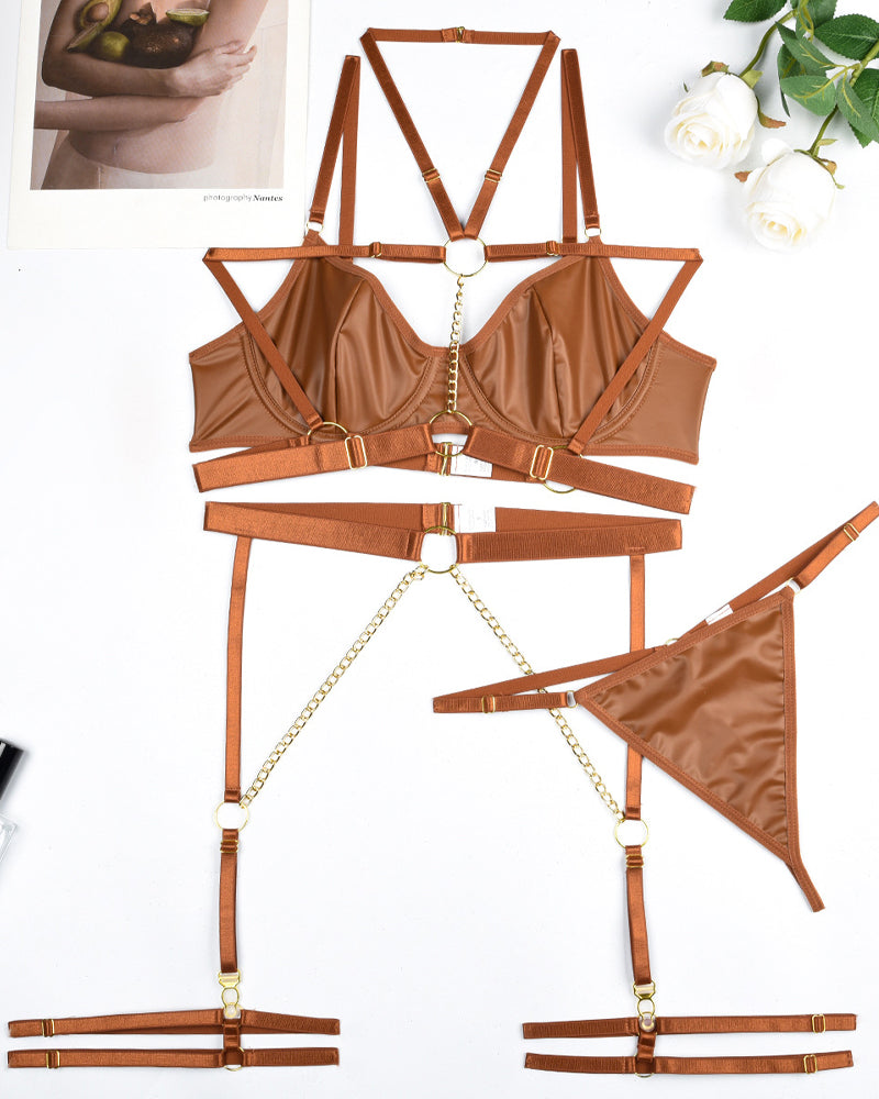 Chain Halterneck Leather Pajamas Set