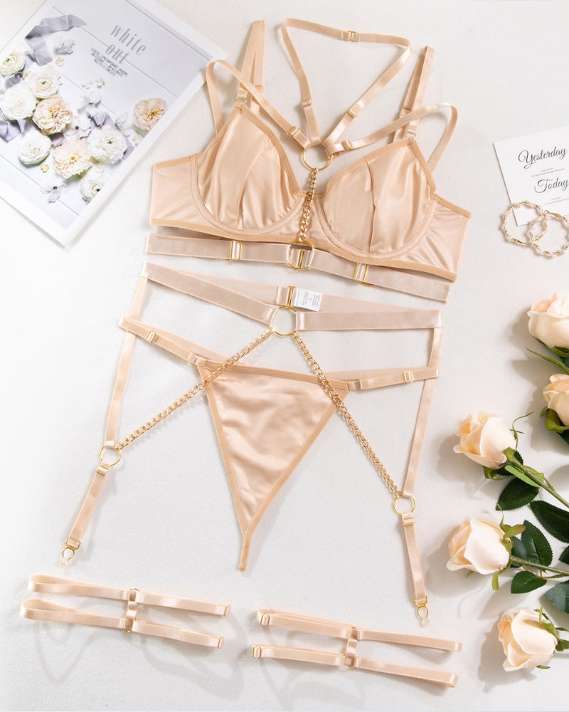 Chain Halterneck Leather Pajamas Set