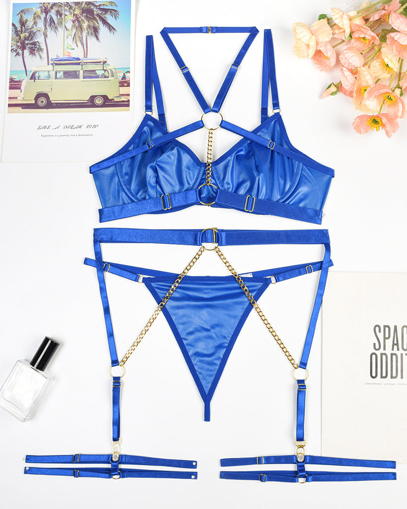 Chain Halterneck Leather Pajamas Set