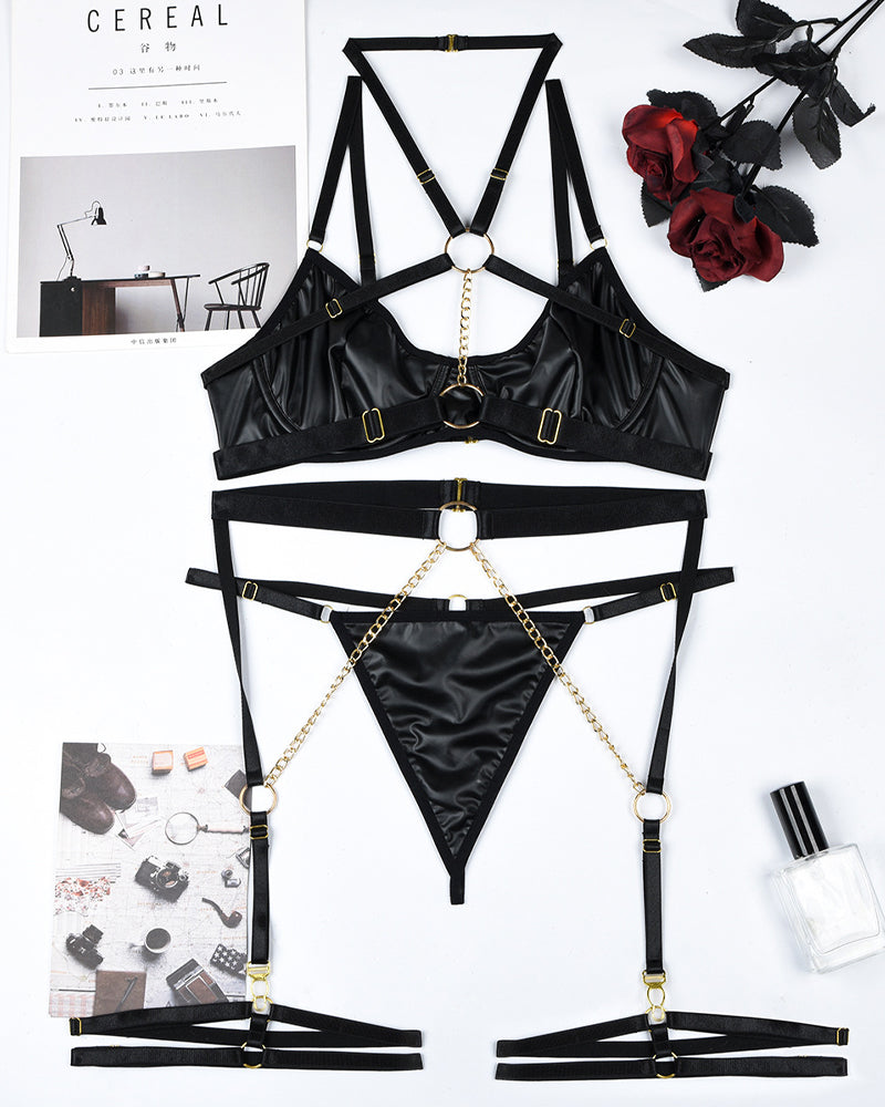 Chain Halterneck Leather Pajamas Set