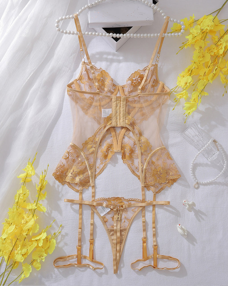 Mesh See-through Thin Lace Bra Set