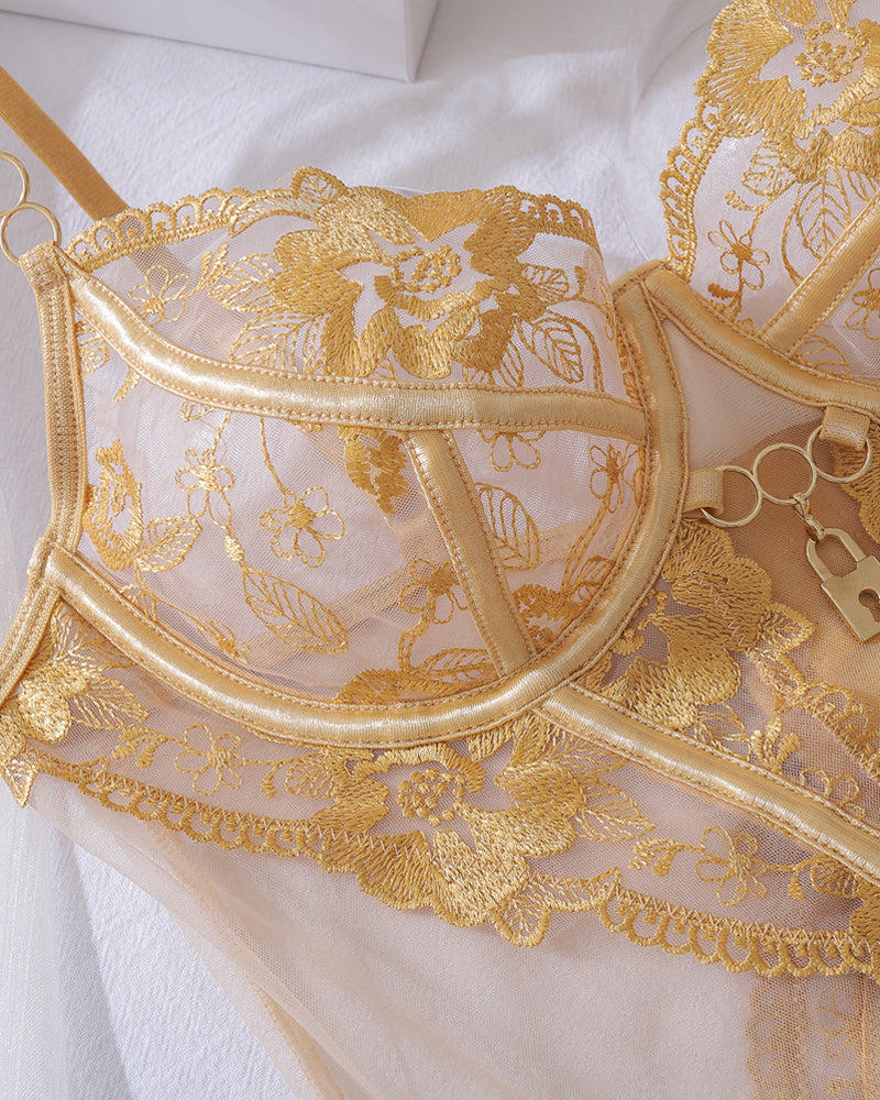 Mesh See-through Thin Lace Bra Set