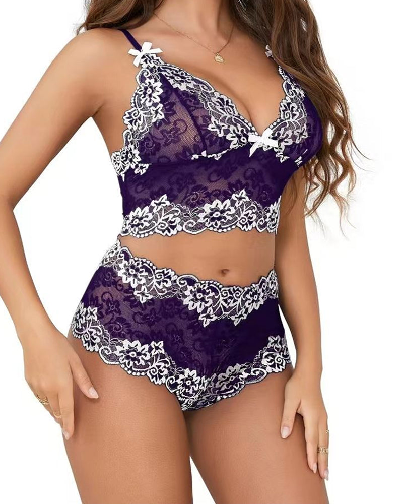 Lace Colorblock Underwear Set