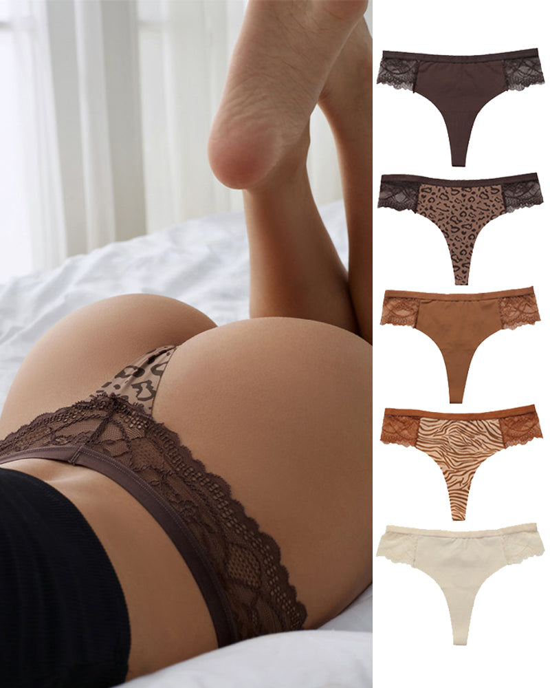 Lace Colorblock Seamless Thong