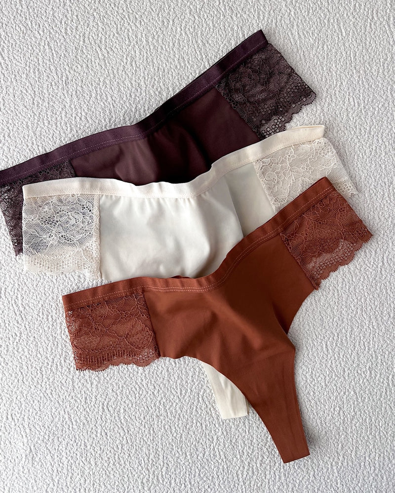 Lace Colorblock Seamless Thong