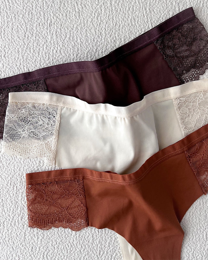 Lace Colorblock Seamless Thong