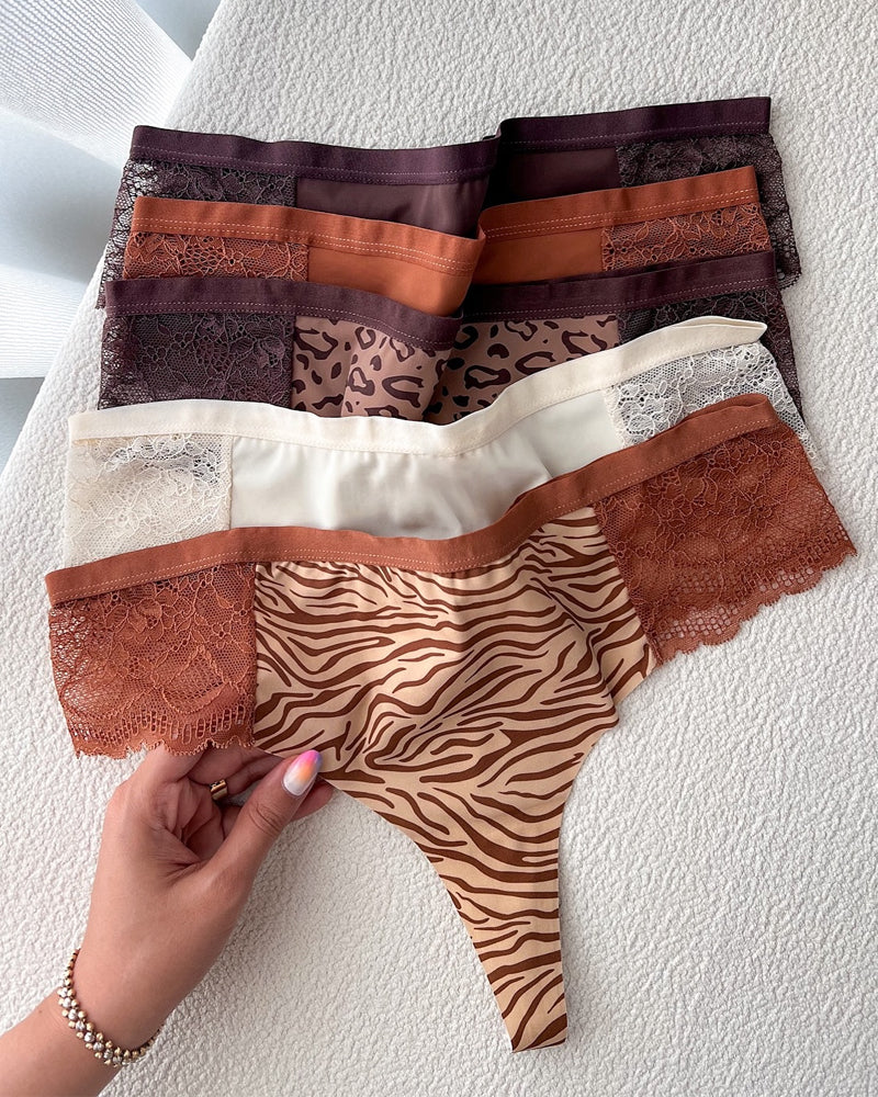 Lace Colorblock Seamless Thong