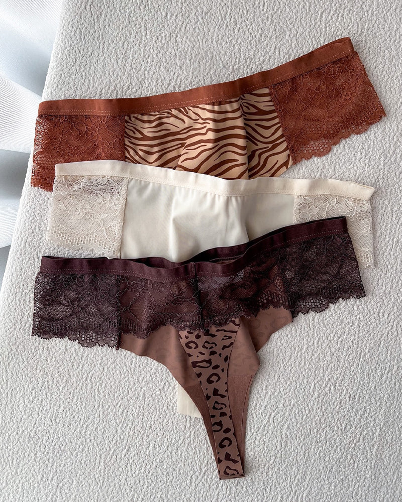 Lace Colorblock Seamless Thong