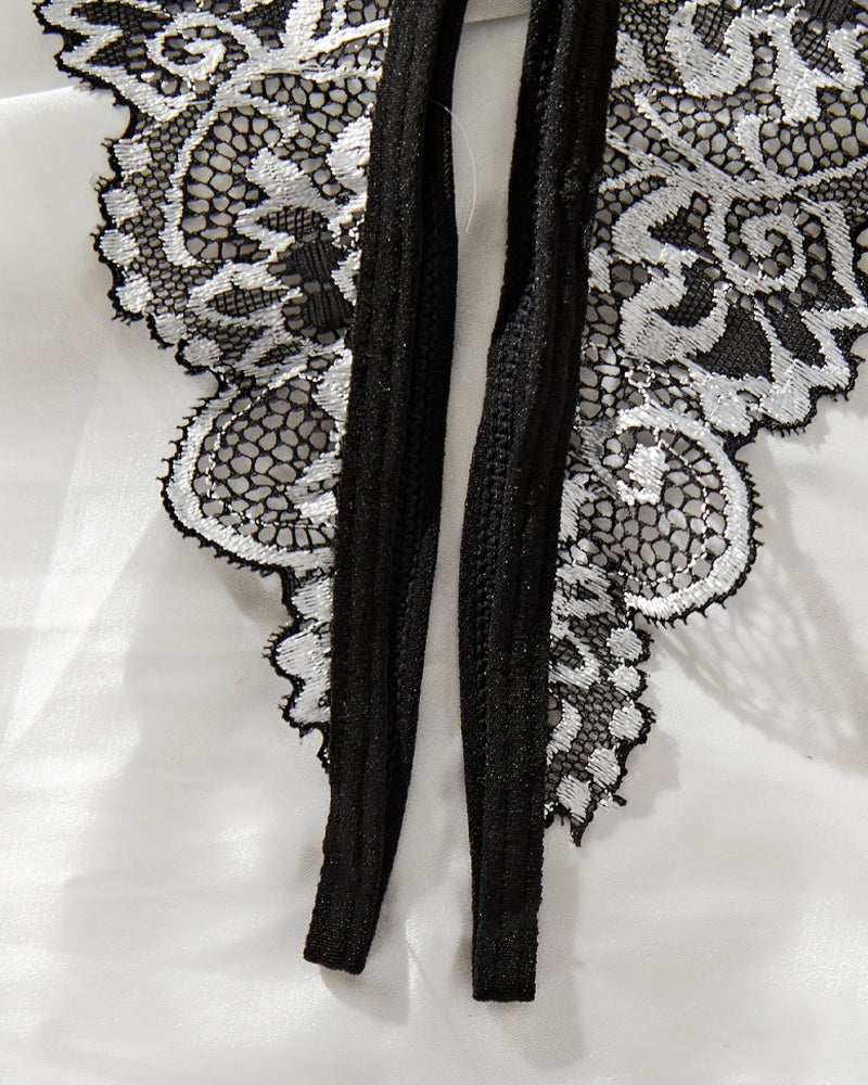 Floral Lace Exposed Breast Bra and Crotchless Thong Panty Set