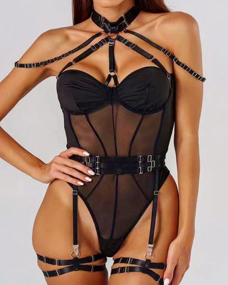 Lace-up Contrast Color Body-shaping One-piece Pajamas