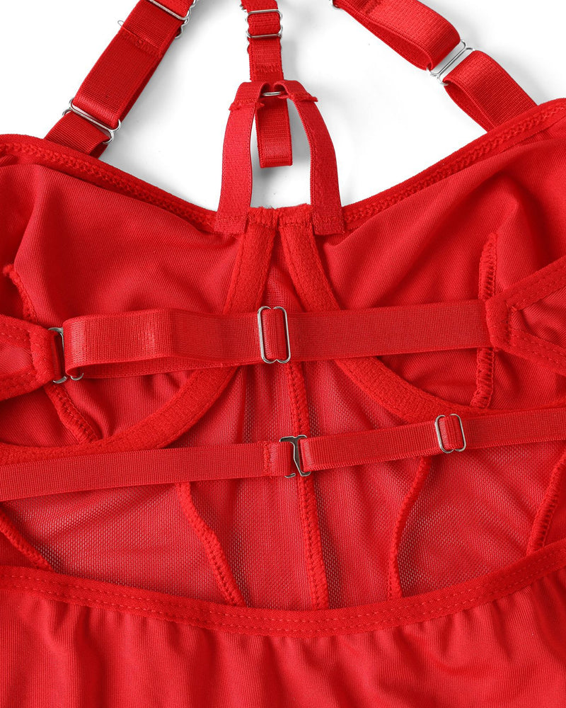 Lace-up Contrast Color Body-shaping One-piece Pajamas
