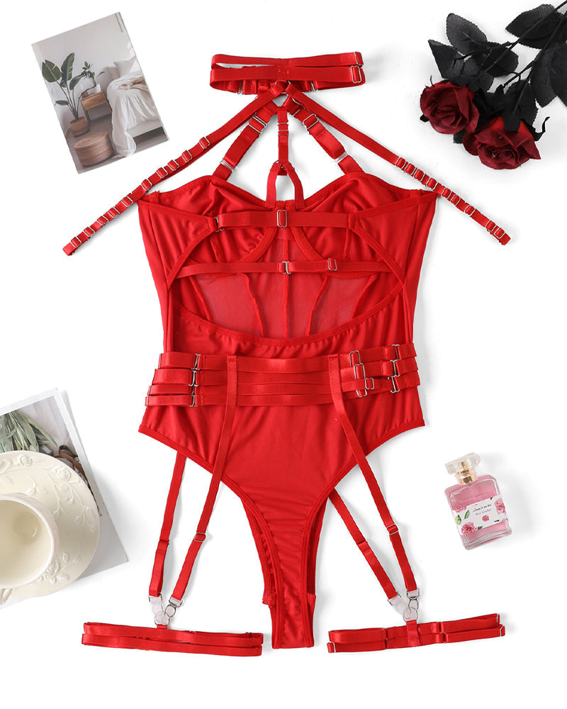 Lace-up Contrast Color Body-shaping One-piece Pajamas