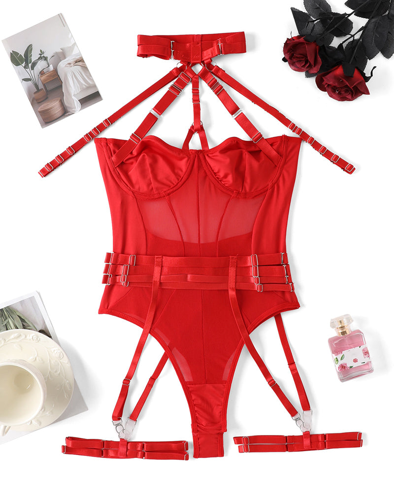 Lace-up Contrast Color Body-shaping One-piece Pajamas