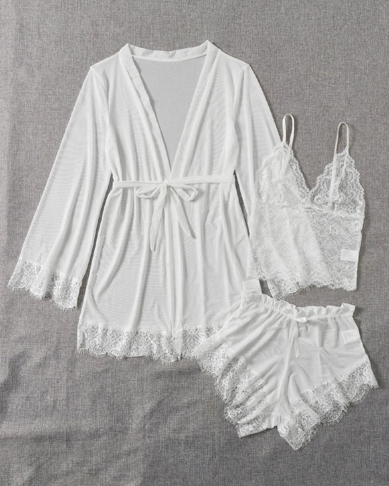 Lace Tulle Pajamas Three-piece Set