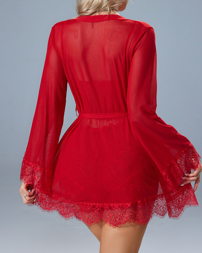 Lace Tulle Pajamas Three-piece Set