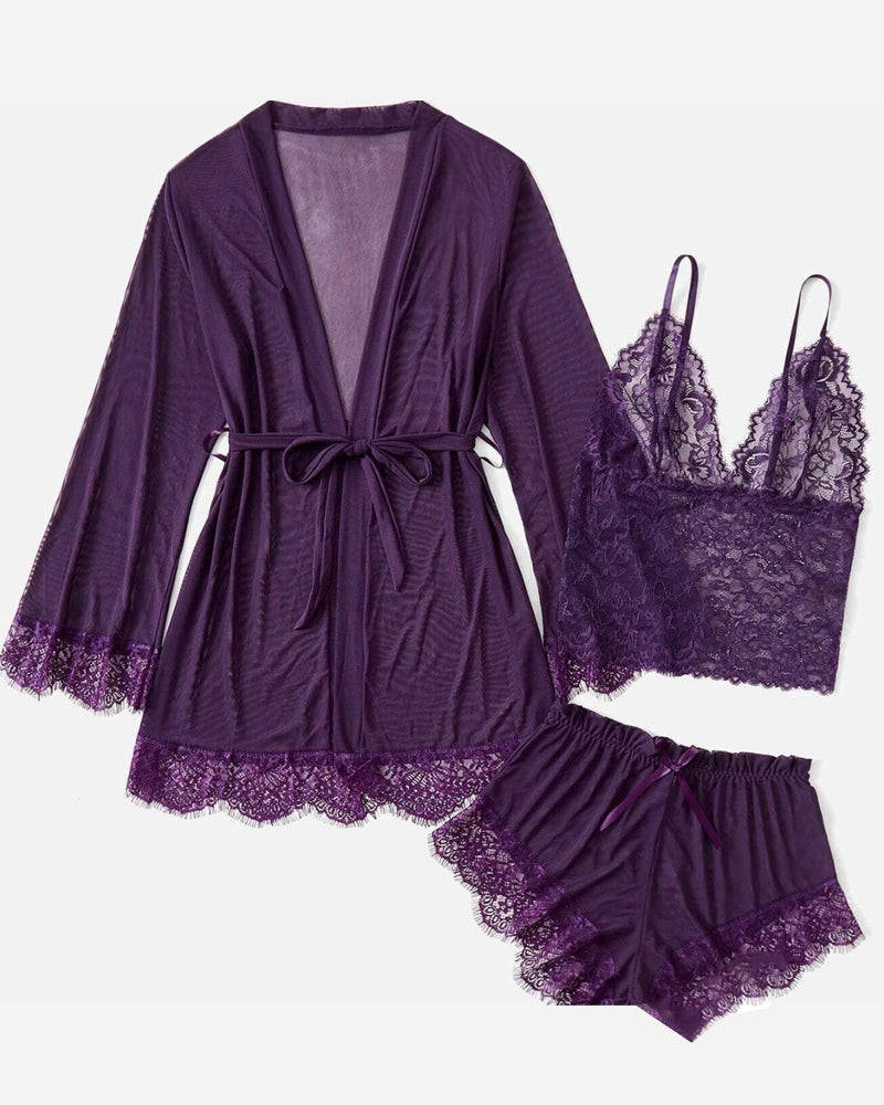 Lace Tulle Pajamas Three-piece Set