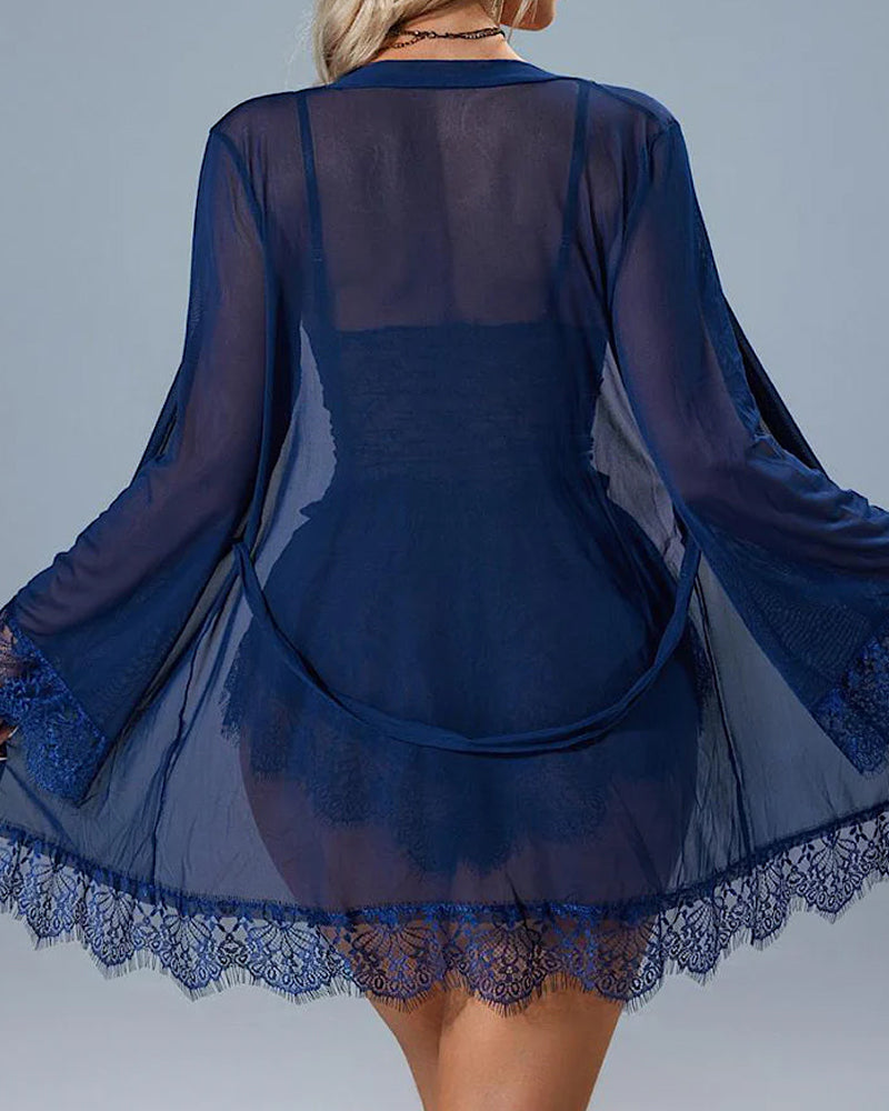 Lace Tulle Pajamas Three-piece Set