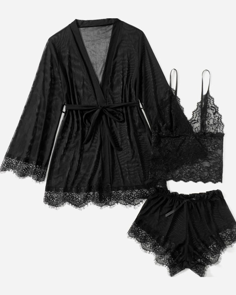 Lace Tulle Pajamas Three-piece Set