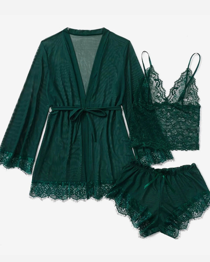 Lace Tulle Pajamas Three-piece Set