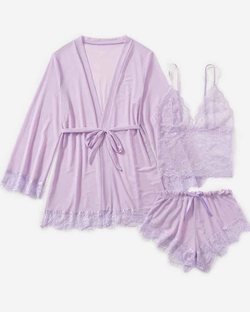 Lace Tulle Pajamas Three-piece Set