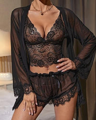 Lace Tulle Pajamas Three-piece Set