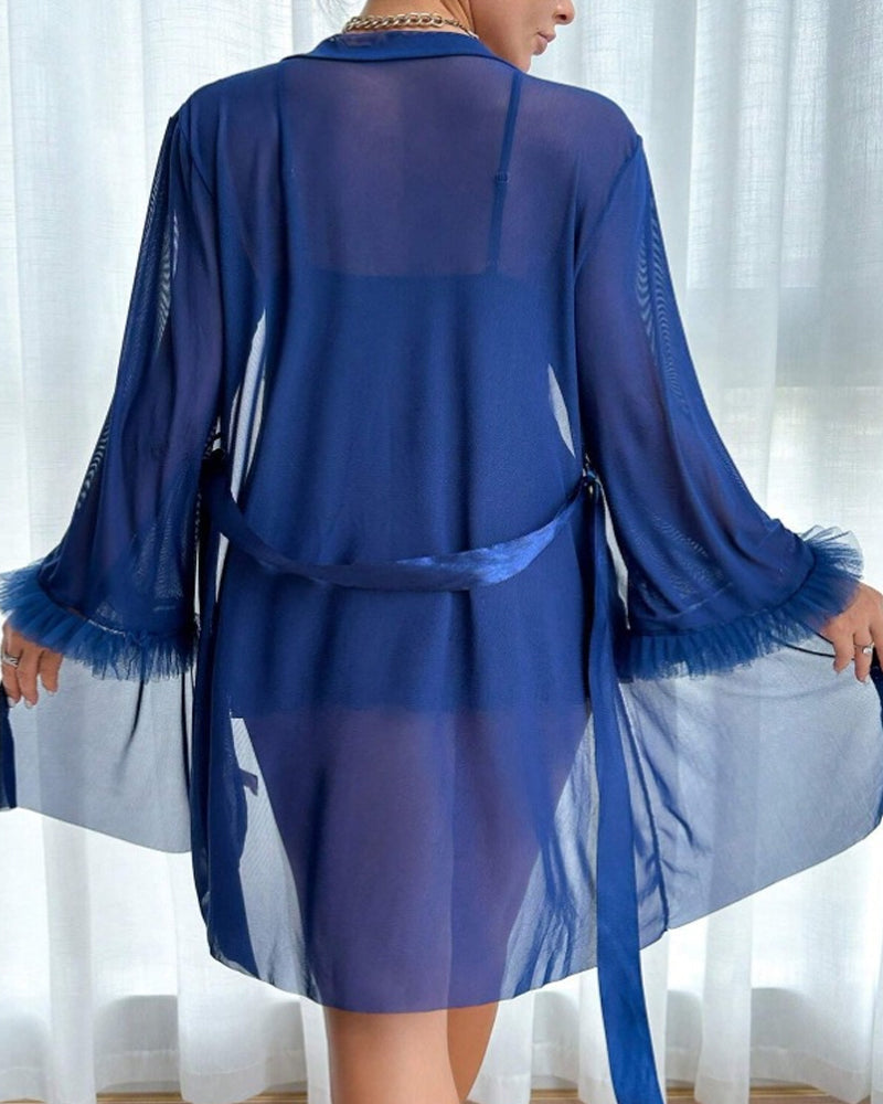 Lace Mesh See-through Nightgown Set