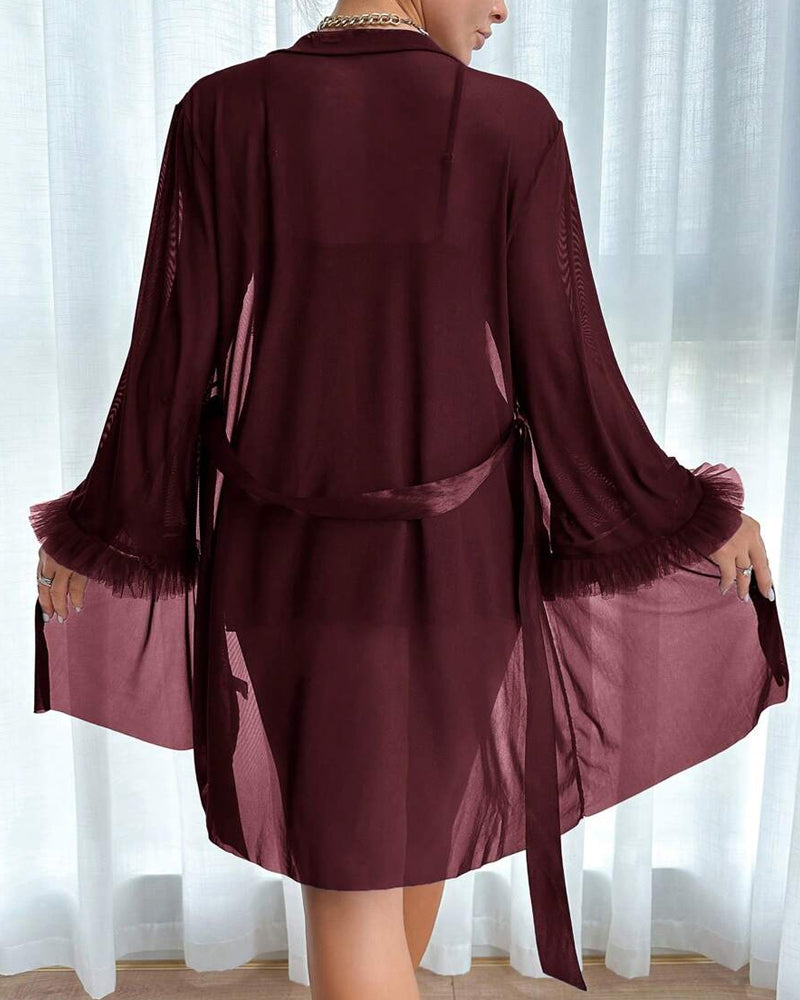 Lace Mesh See-through Nightgown Set