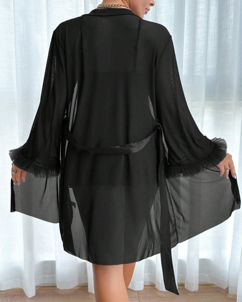 Lace Mesh See-through Nightgown Set