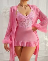 Lace Mesh See-through Nightgown Set