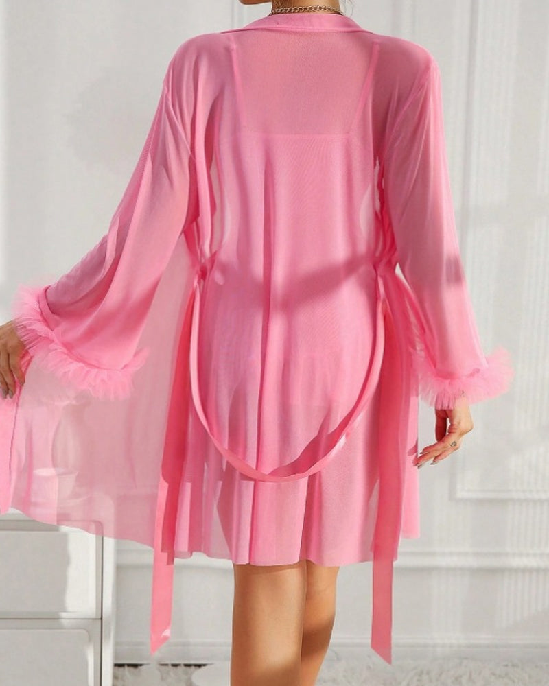 Lace Mesh See-through Nightgown Set