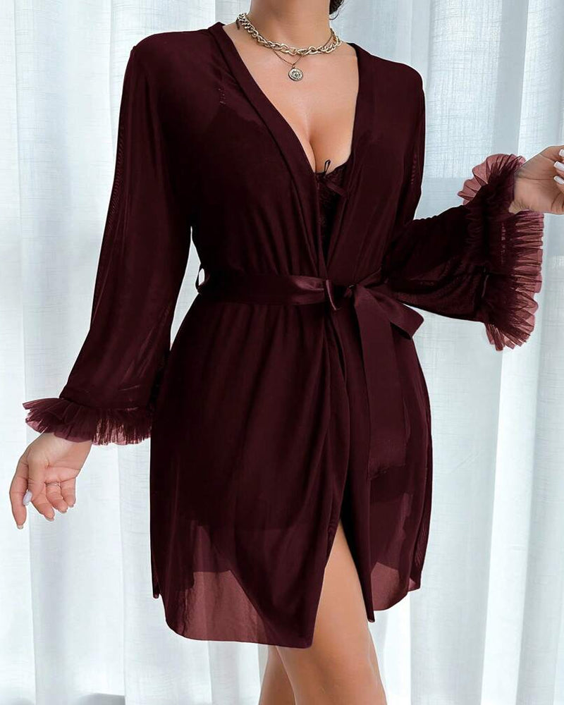 Lace Mesh See-through Nightgown Set