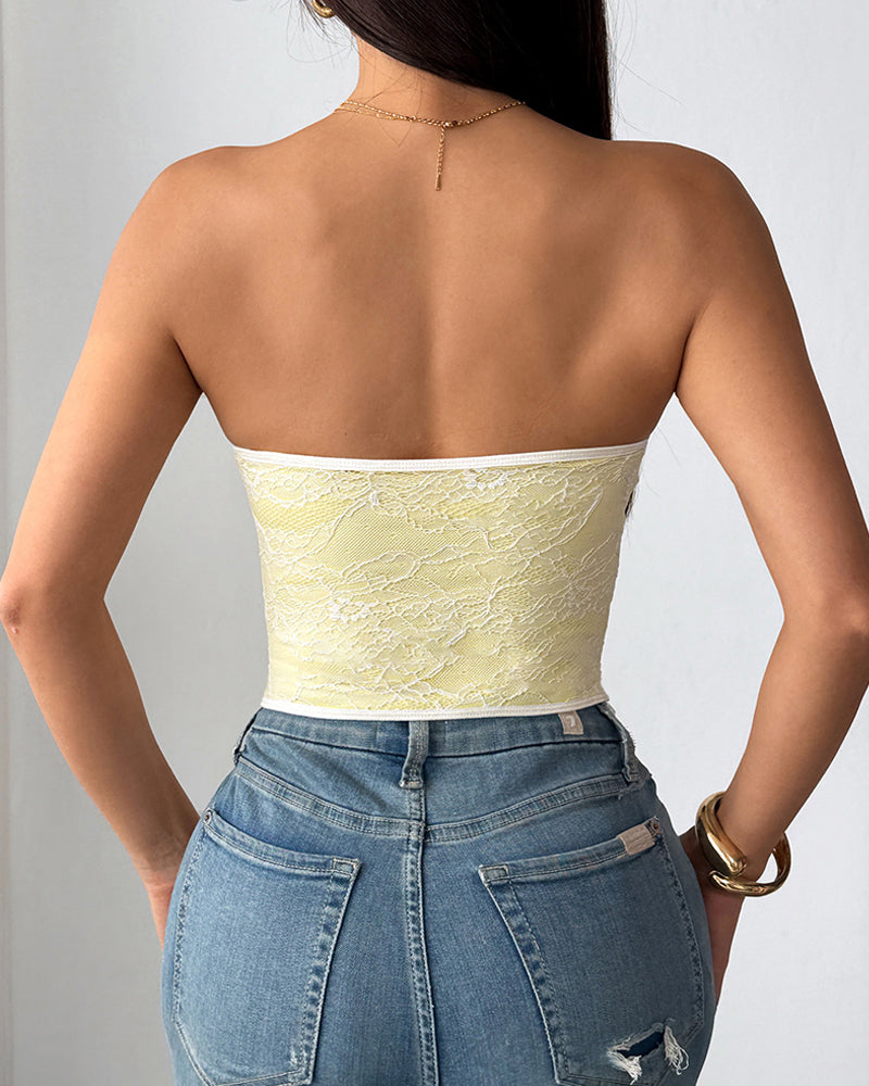 Lace Button Tube Top