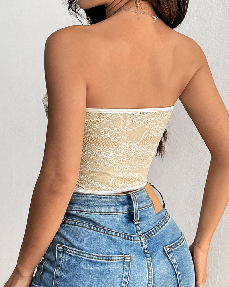 Lace Button Tube Top