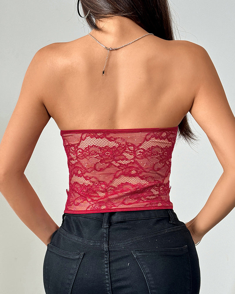 Lace Button Tube Top