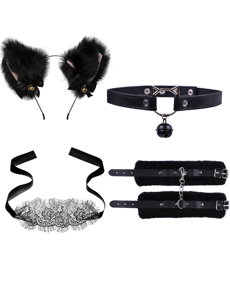Bell Collar Tail Jewelry Maid Costume Headdress Neck Accessory Props Set