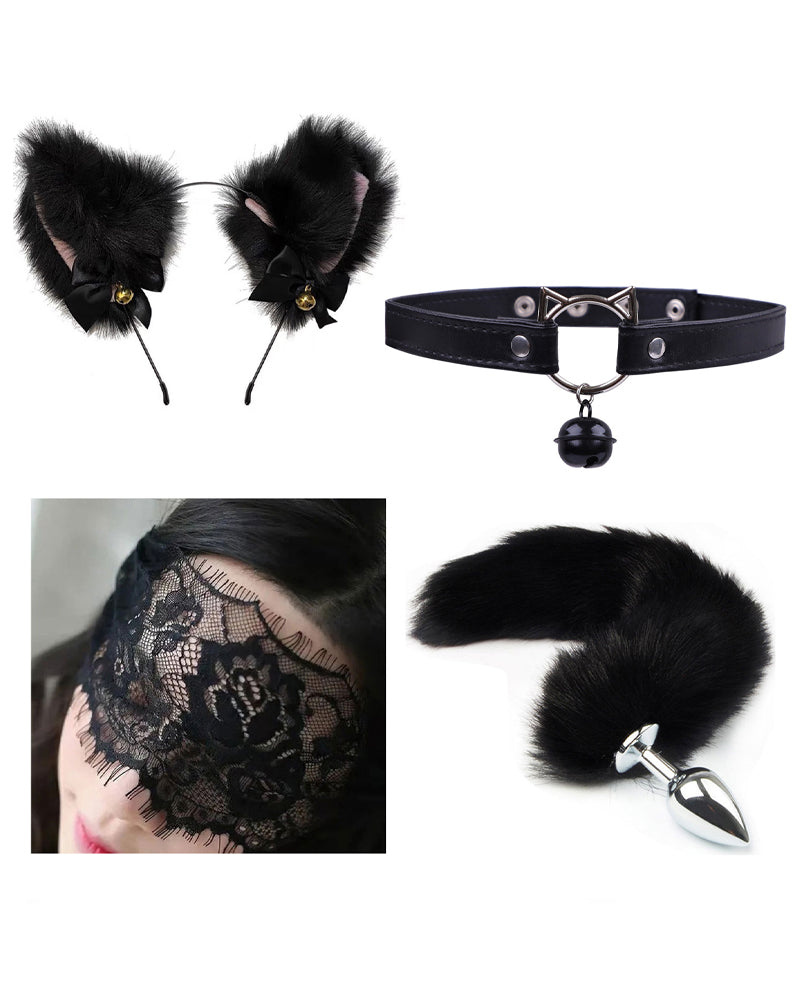 Bell Collar Tail Jewelry Maid Costume Headdress Neck Accessory Props Set