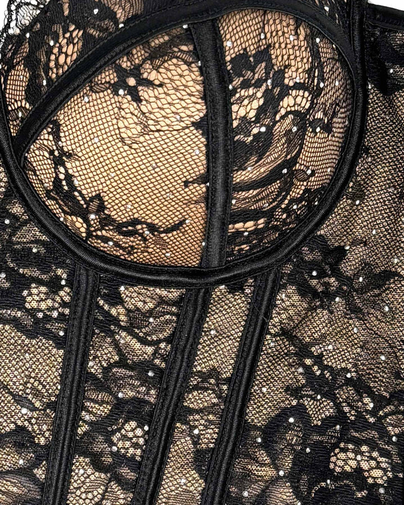 Diamond Lace Shaping Gathered Fishbone Tube Top