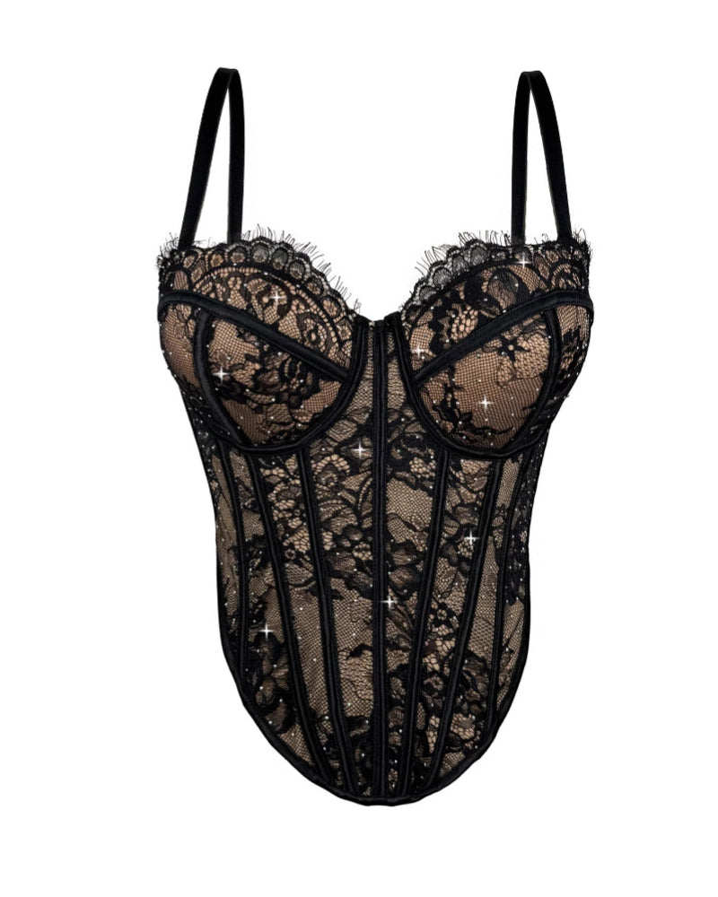 Diamond Lace Shaping Gathered Fishbone Tube Top