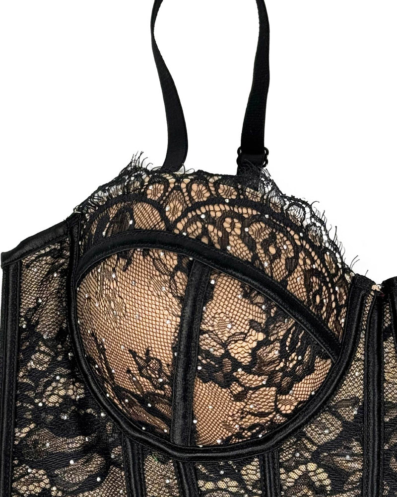 Diamond Lace Shaping Gathered Fishbone Tube Top
