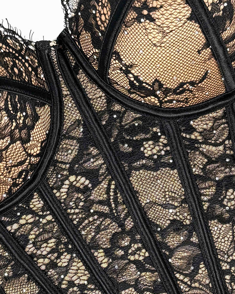 Diamond Lace Shaping Gathered Fishbone Tube Top
