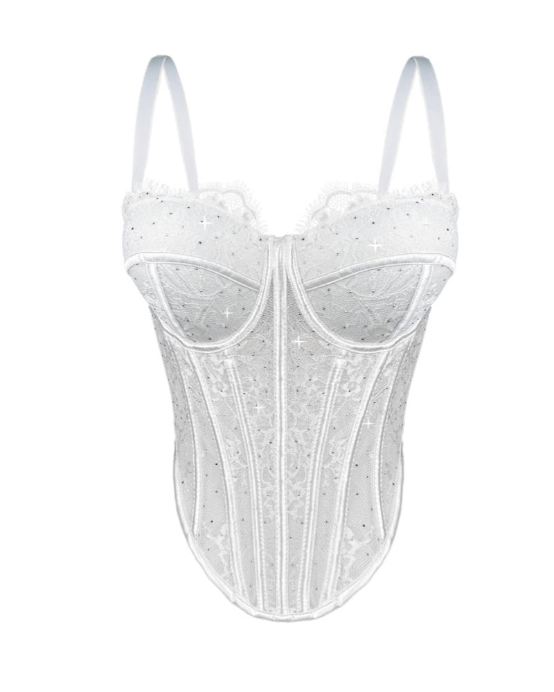 Diamond Lace Shaping Gathered Fishbone Tube Top