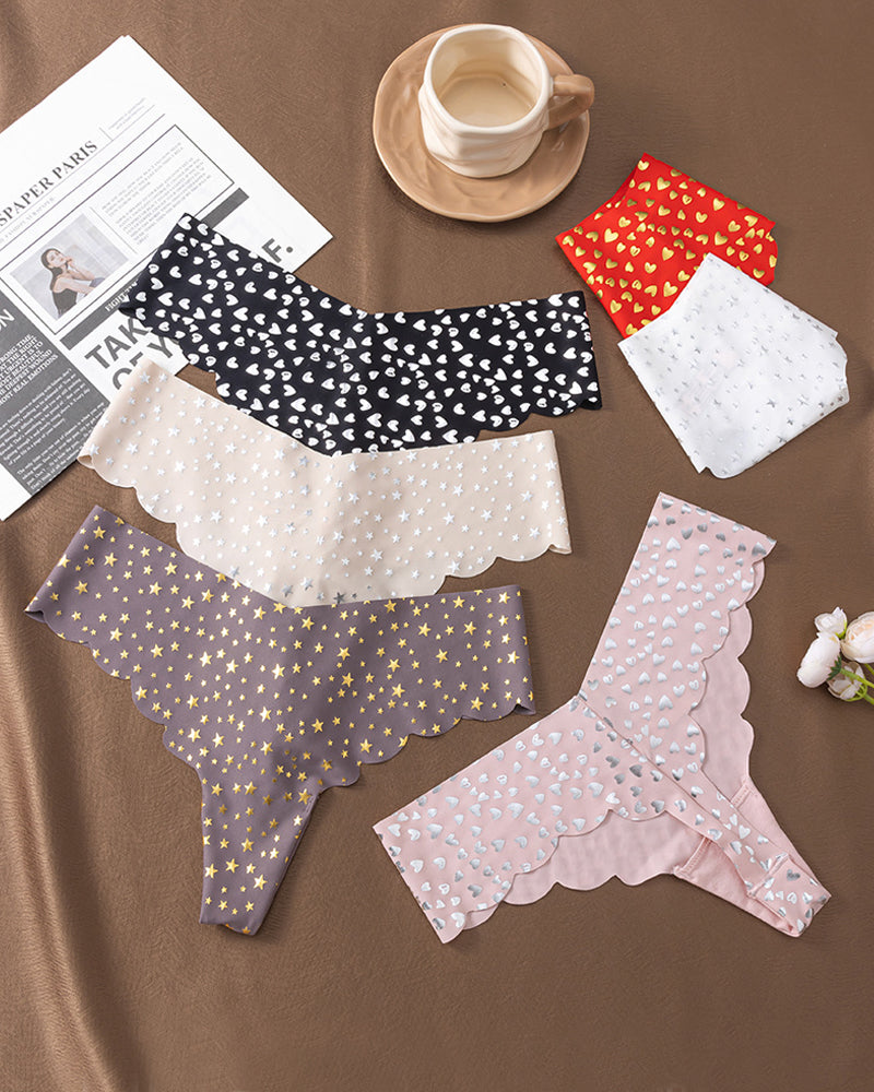 Seamless Ice Silk Heart Star Printed Panties