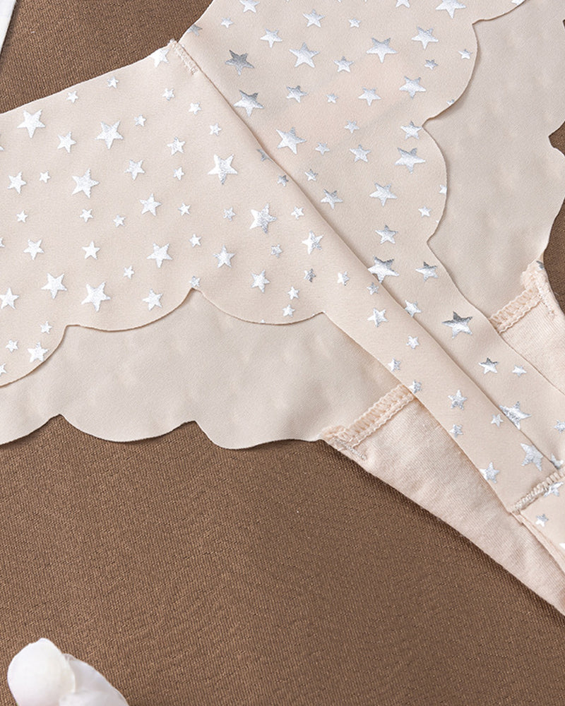Seamless Ice Silk Heart Star Printed Panties