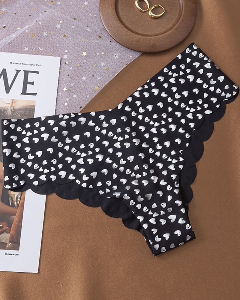 Seamless Ice Silk Heart Star Printed Panties