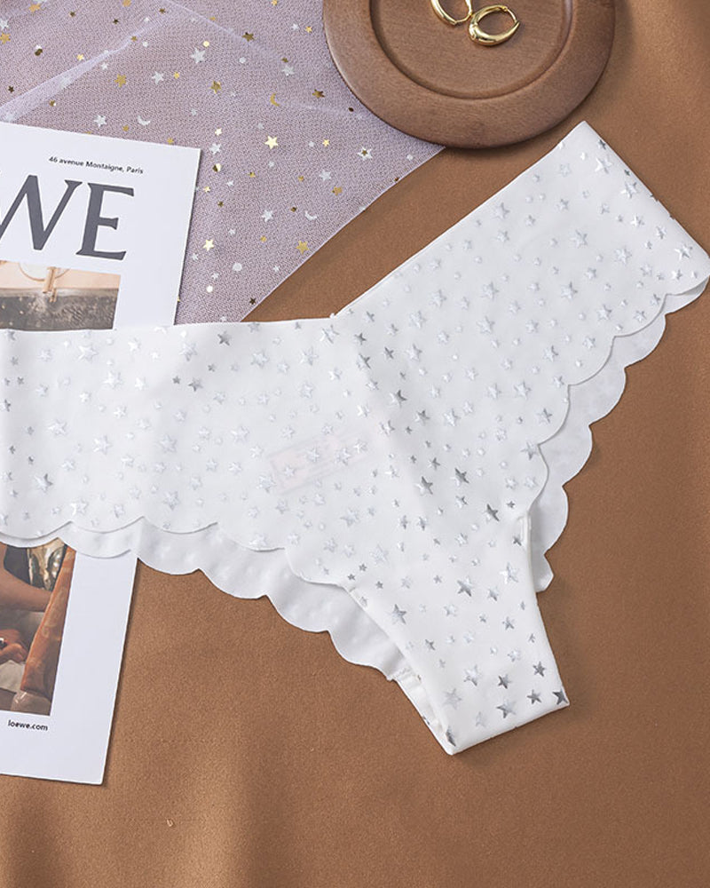 Seamless Ice Silk Heart Star Printed Panties